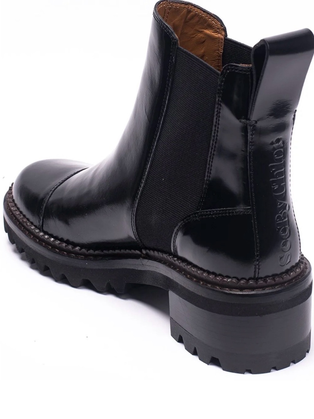 See By Chloé Mallory Glossed Leather Chelsea Ankle Boots Black 38.5 - Picture 3 of 11
